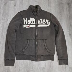 Vintage Y2K Hollister Faux Fur Lined Sweatshirt Gray Sun Faded Men